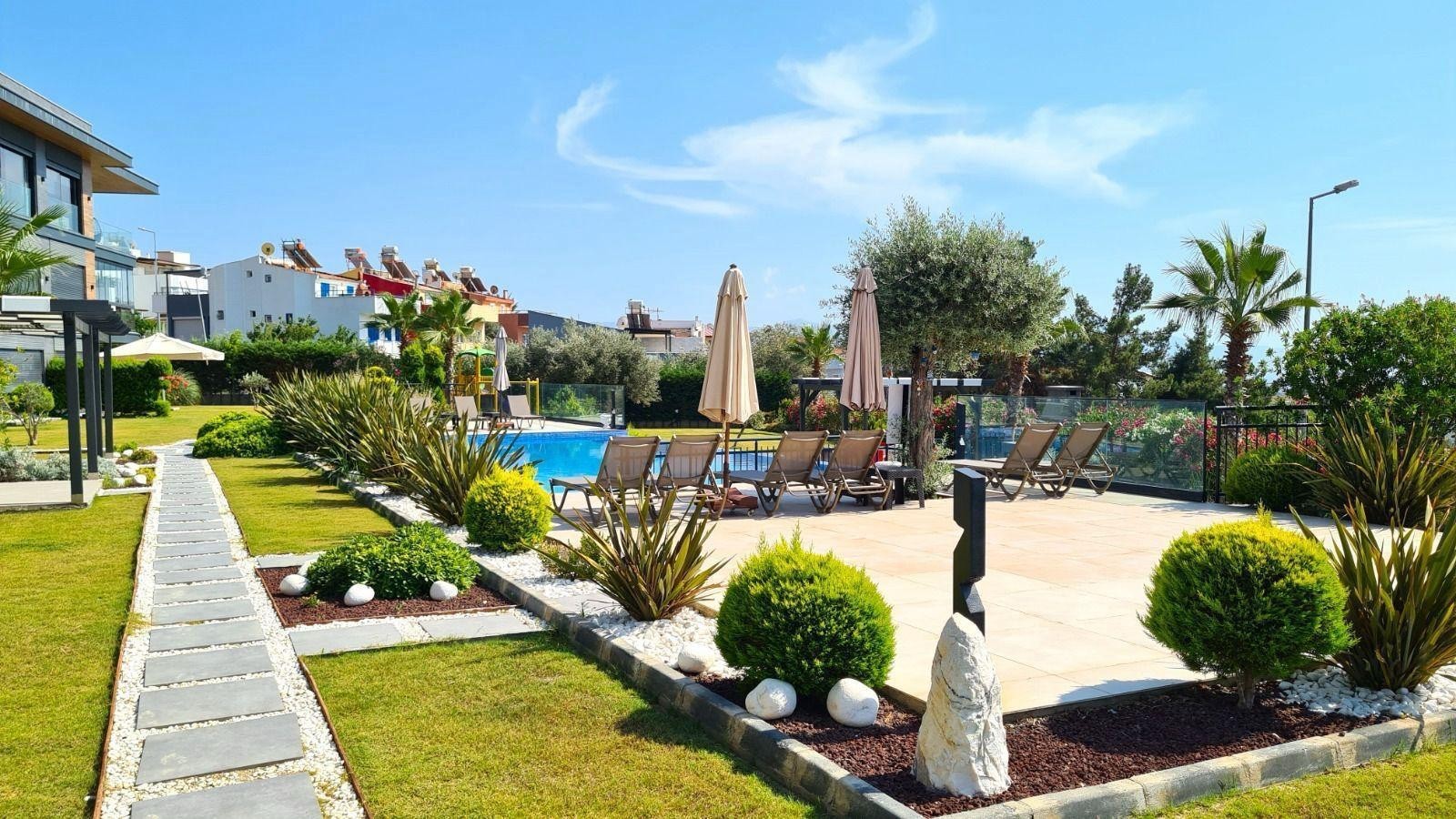 For sale: a two-room residence apartment with a full sea view in Kuşadası.