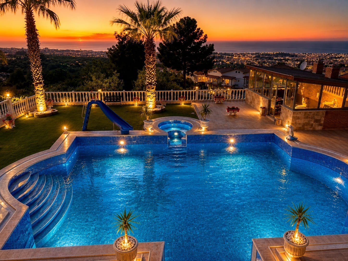 For Sale: Panoramic Sea View 7+1 Luxury Mansion with Olympic Pool, Spa & Private Gym in Soğucak, Kuşadası