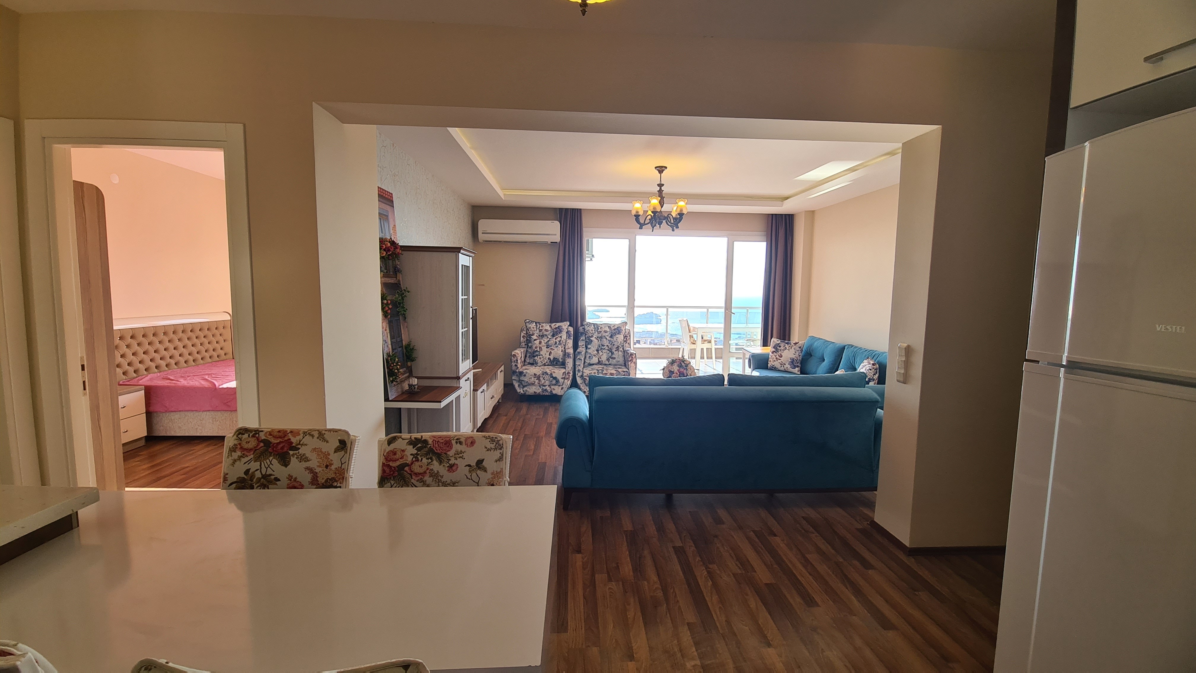 Fully furnished 3+1 flat with full sea view in the Aegean neighborhood